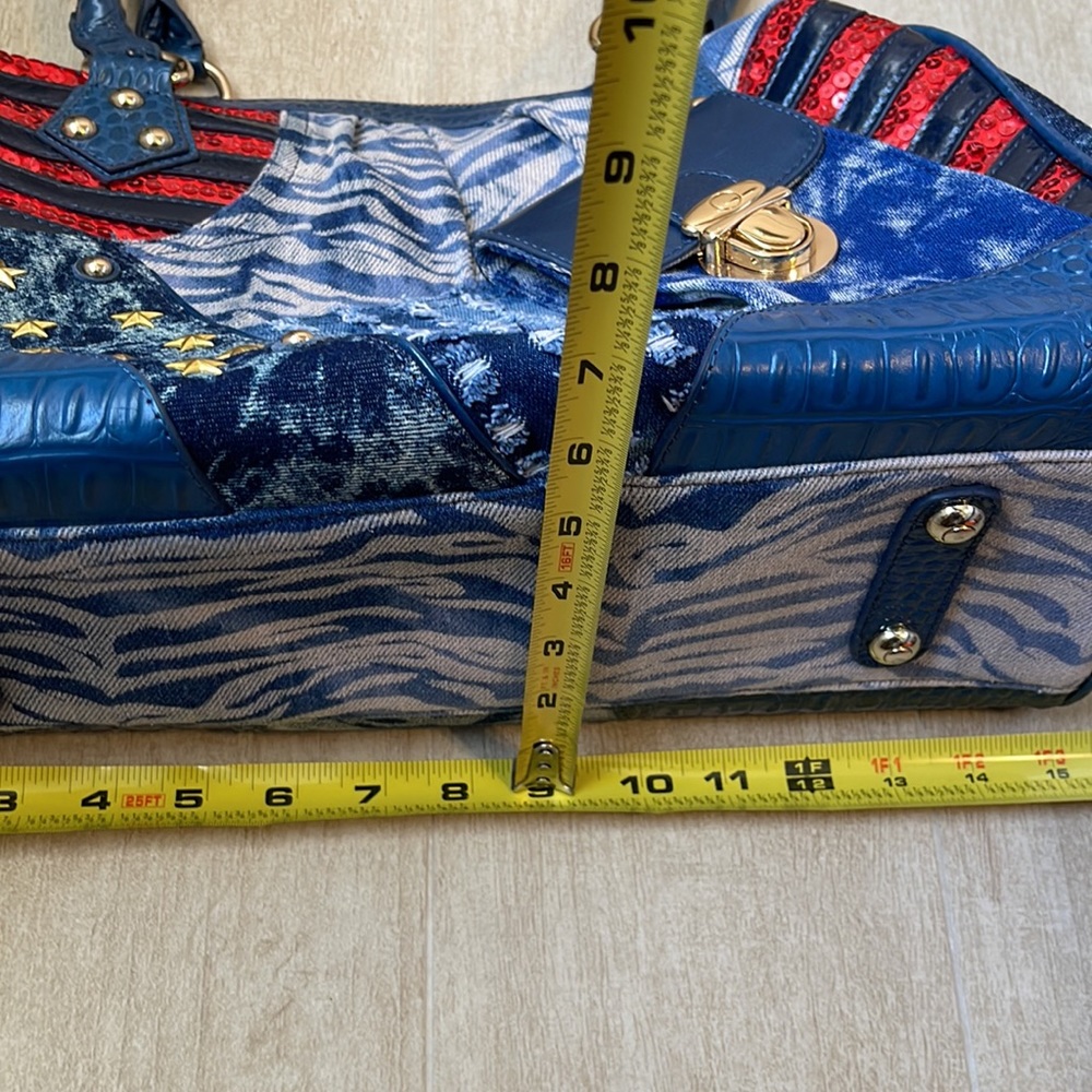 Sharif Denim 1827 Patriotic Bag With Stars & Stripes Sequins & Studs Bag - Picture 15 of 16